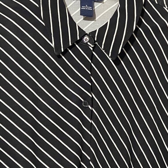 Ann Taylor Womens Black & White Striped Button-Up Shirt Size L Business Casual - Picture 2 of 6